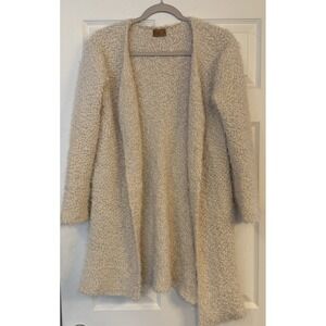 POL Boucle Eyelash Cardigan‎ Sweater Beige Size M Boho Open Front Asymmetric